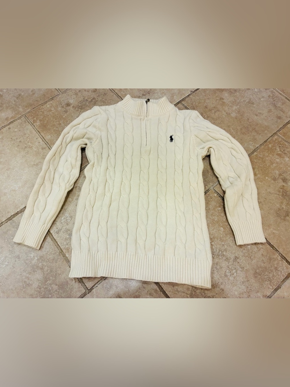 Ralph Lauren Ivory Cable-Knit Half-Zip Sweater